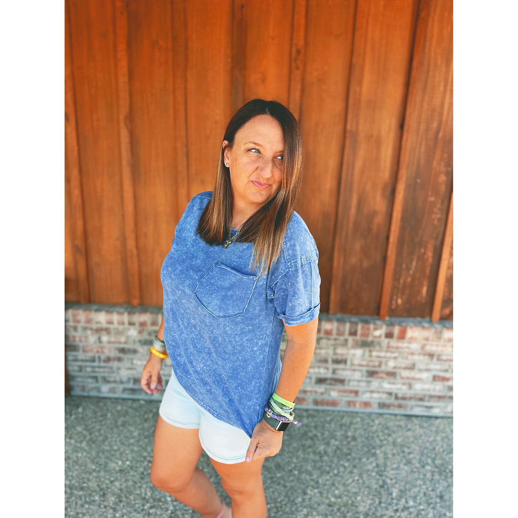 Zenana Zenana Halo Snow Washed Relaxed Fit Tee Navy