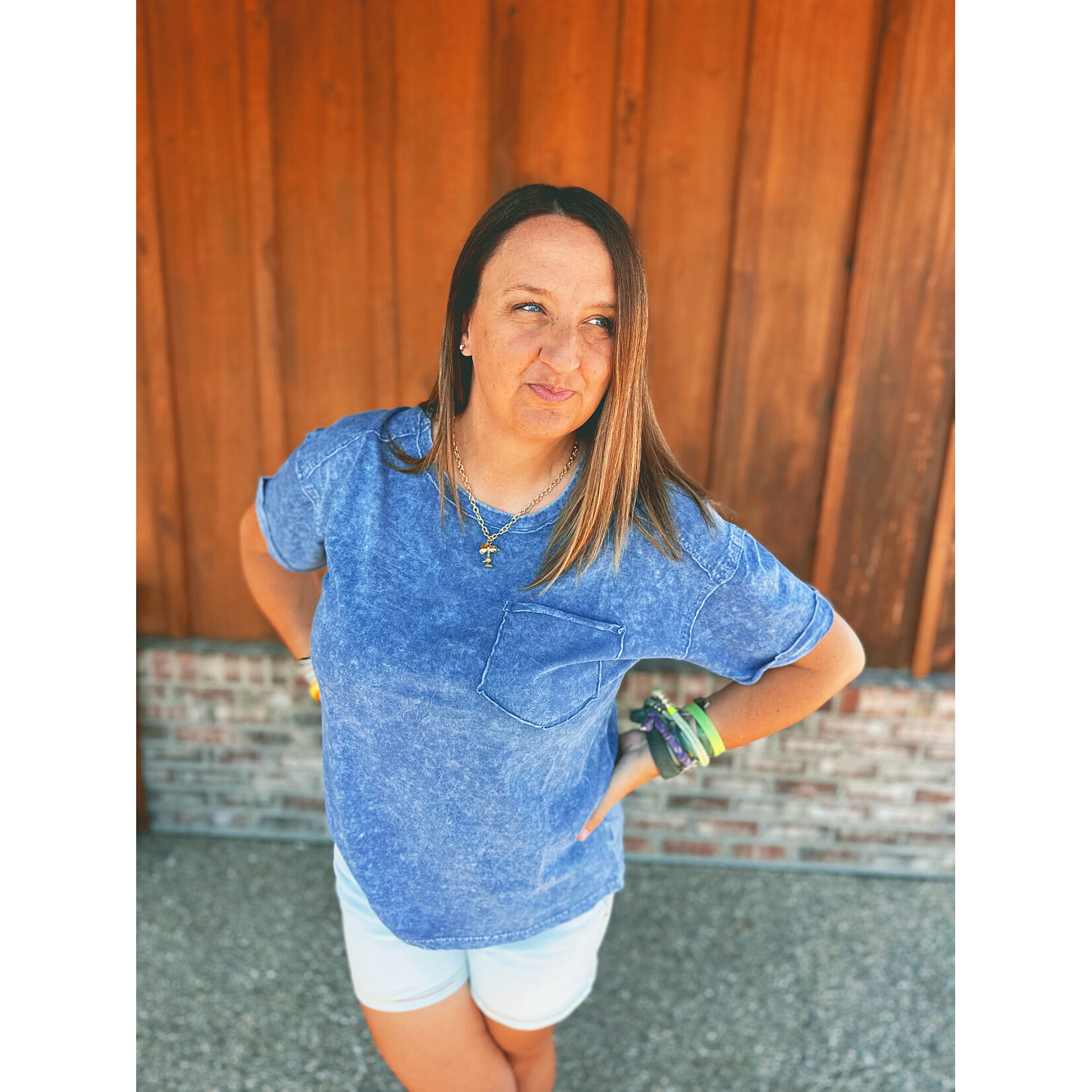 Zenana Zenana Halo Snow Washed Relaxed Fit Tee Navy