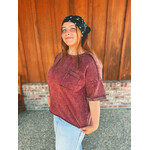 Zenana Zenana French Terry Acid Washed Exposed Seam T-Shirt Cabernet