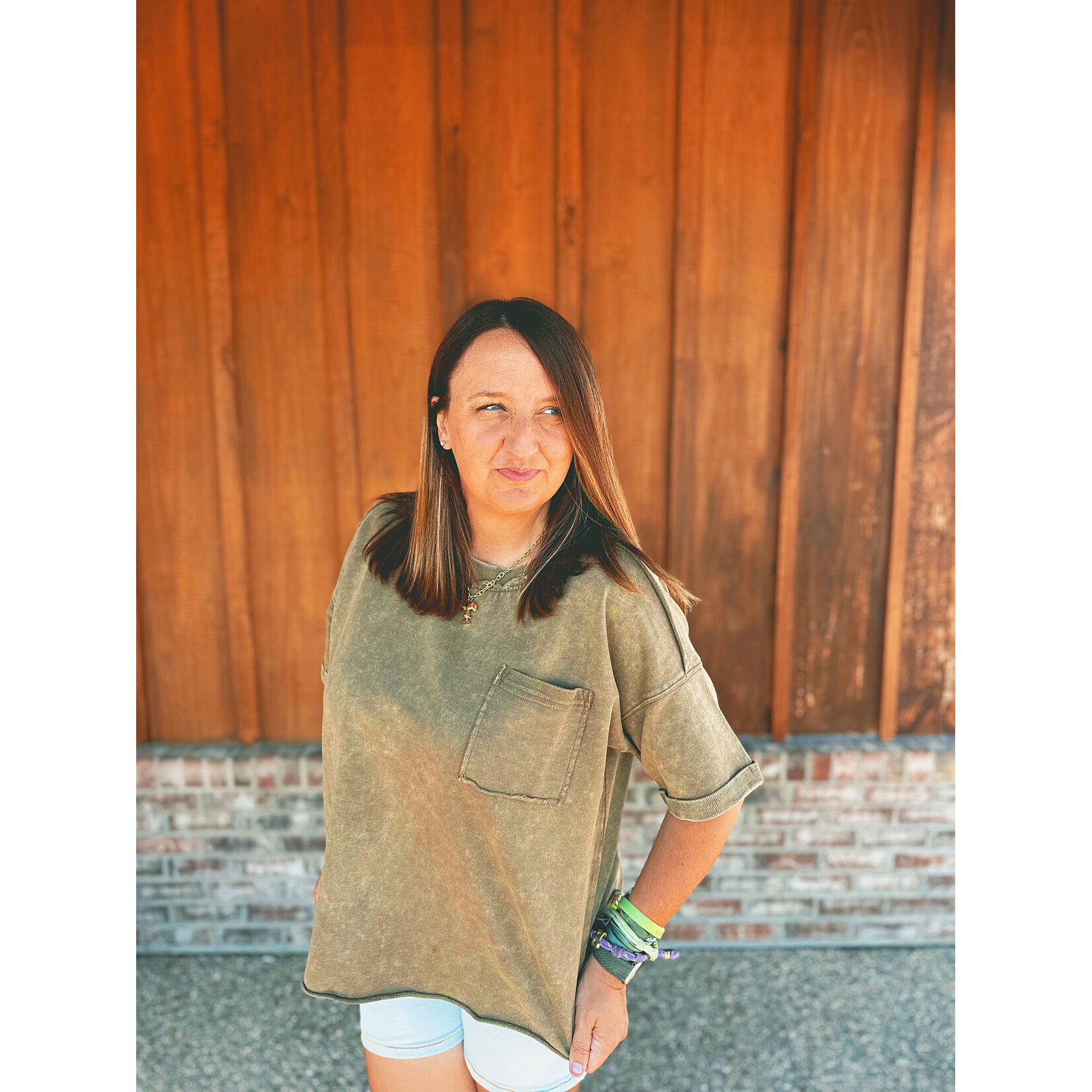 Zenana Zenana French Terry Acid Washed Exposed Seam T-Shirts Mocha