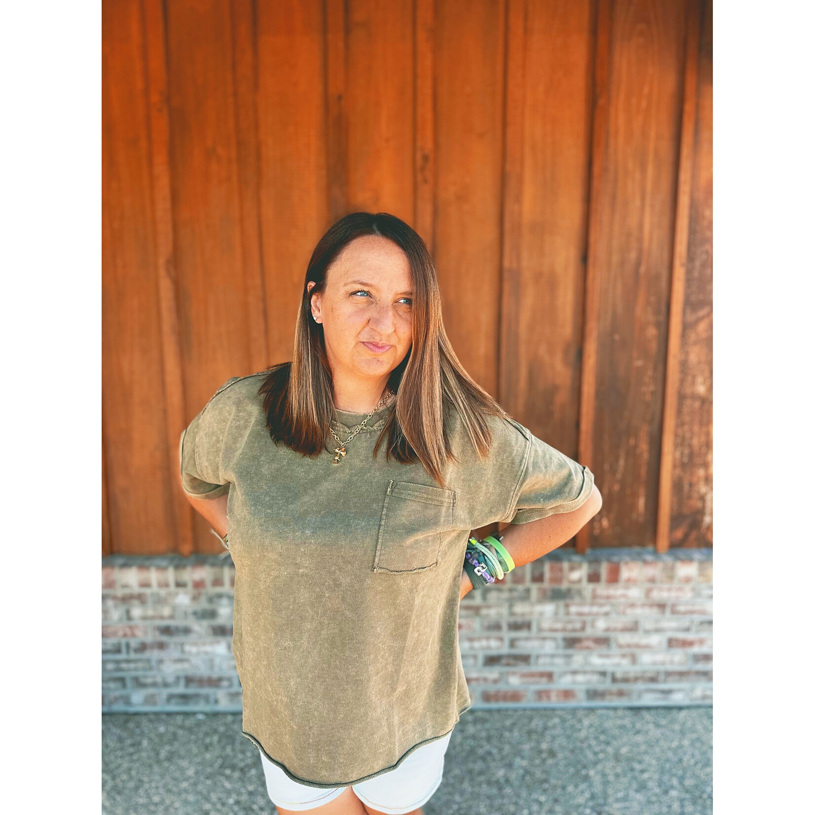 Zenana Zenana French Terry Acid Washed Exposed Seam T-Shirts Mocha
