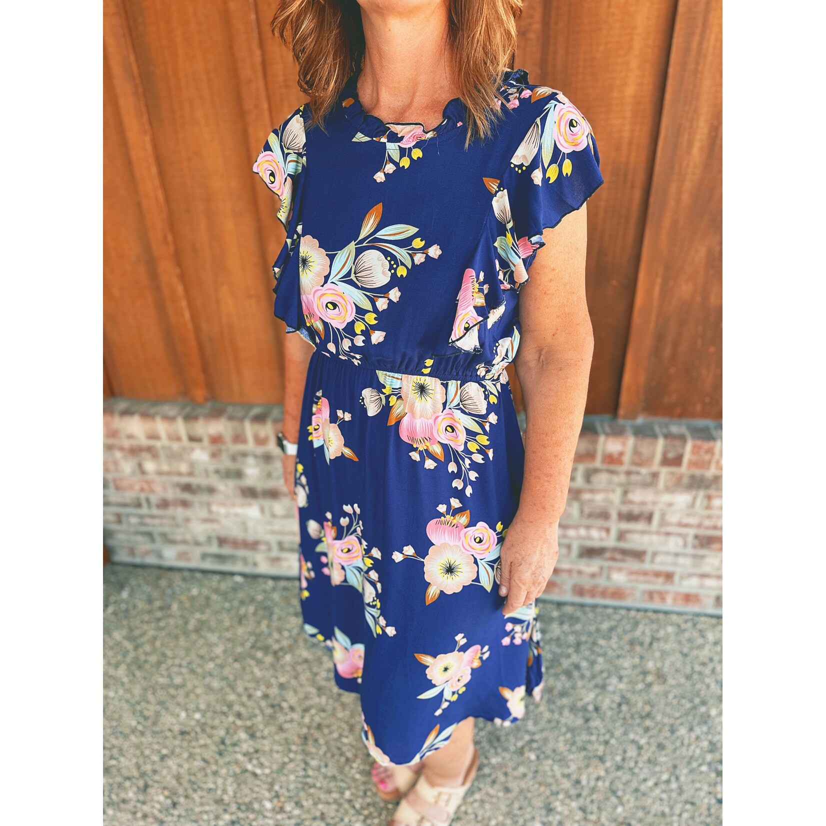 Youngs Young's Floral A-Line Dress Navy