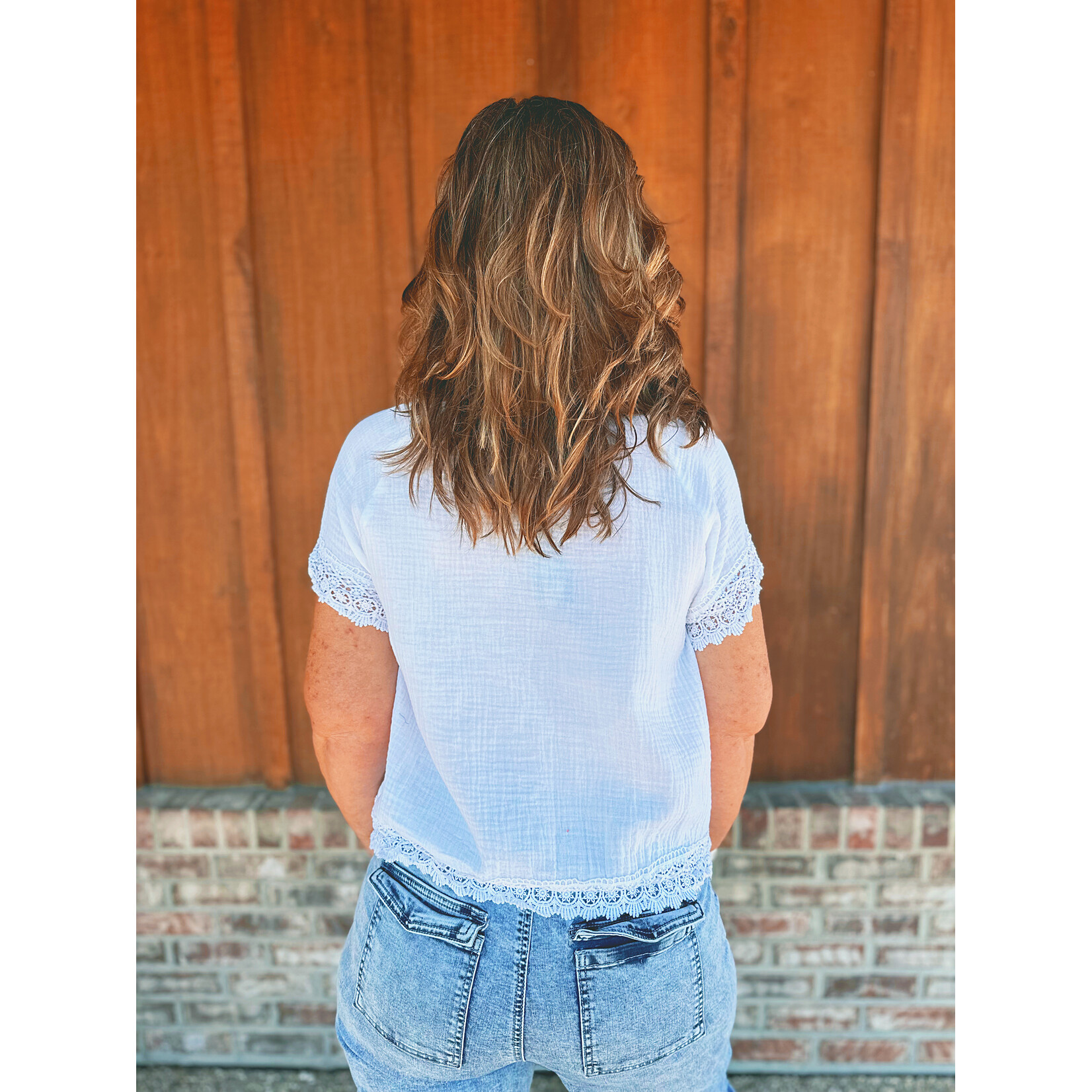 Youngs Young's Crinkle Cotton Top White