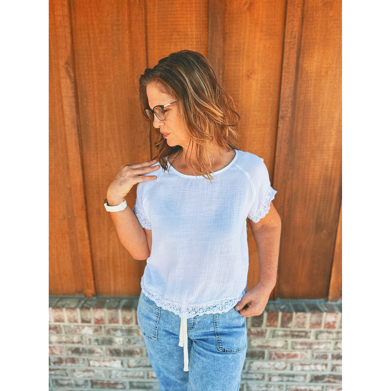 Youngs Young's Crinkle Cotton Top White