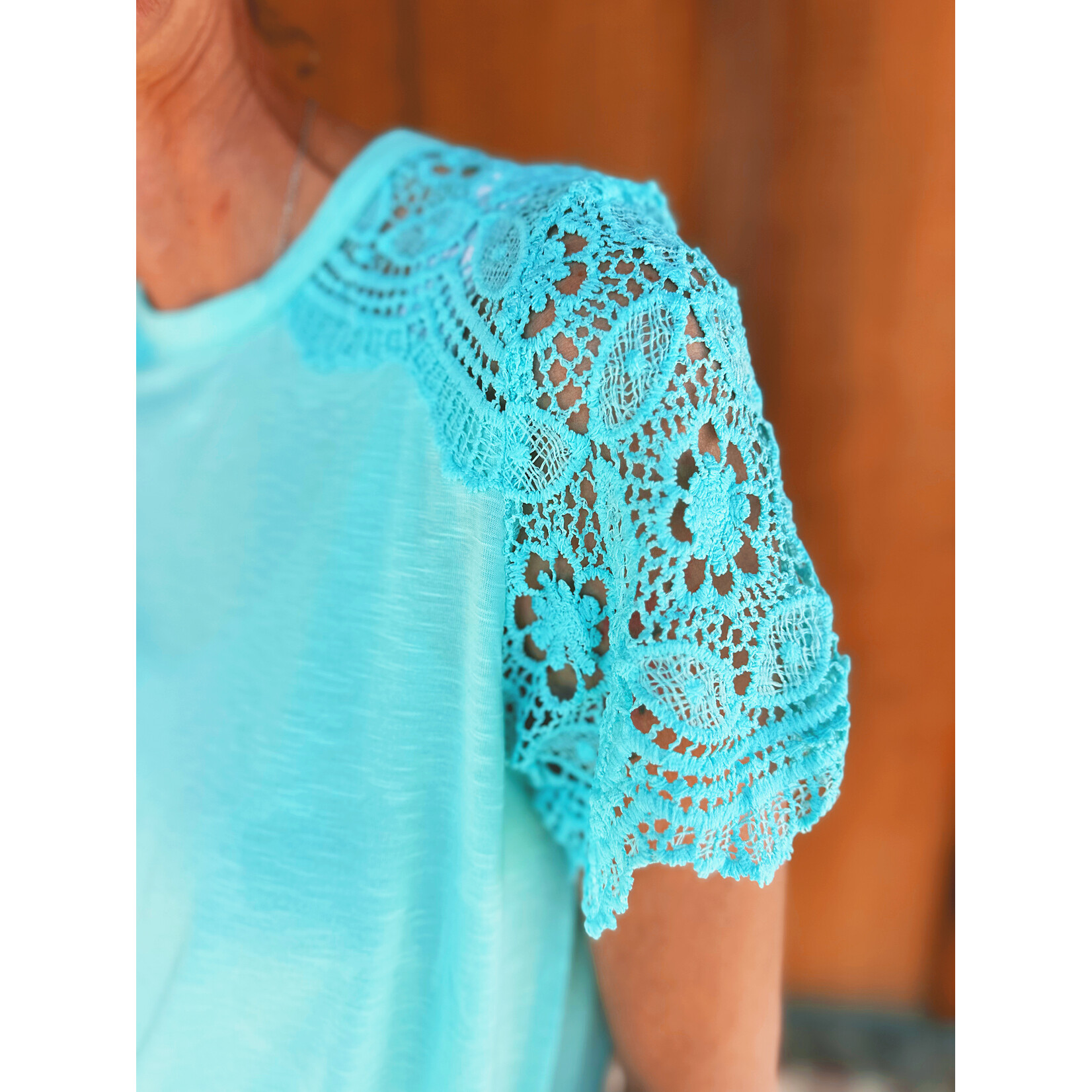Youngs Young's Short Sleeve Lace Sleeve Top Teal