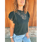Youngs Young's Ruffle Sleeve Lace Top Black