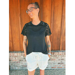 Youngs Young's Short Sleeve Lace Sleeve Top Black