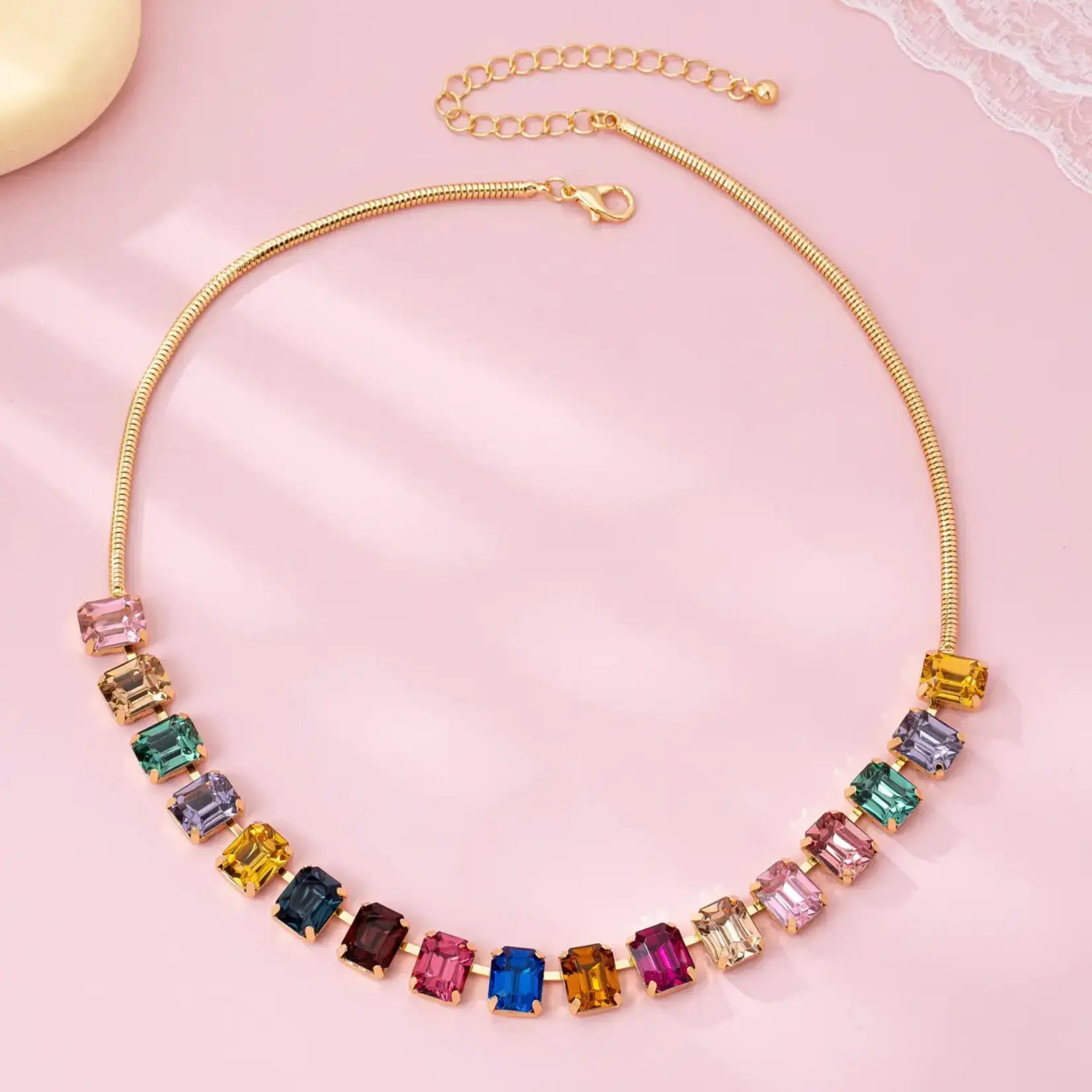 Josslyn Josslyn Gold Rainbow Emerald-Cut Gemstone Statement Necklace