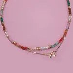 Josslyn Josslyn Gold Multi Beaded Bow Charm Double Layer Necklace