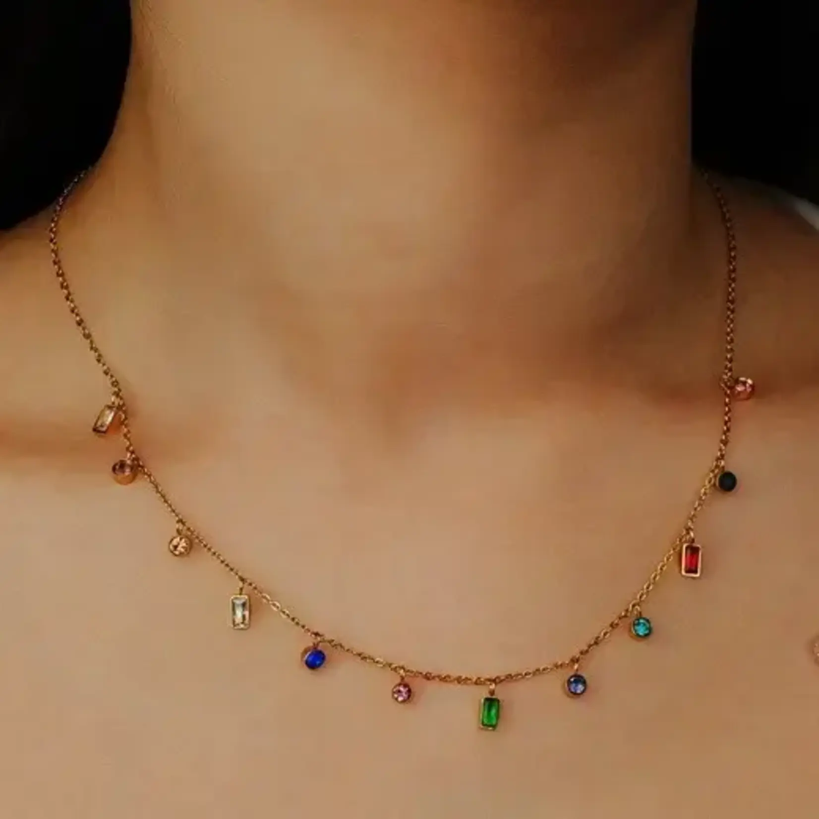 Josslyn Josslyn Gold Rainbow Stone Dangle Necklace