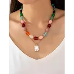 Josslyn Josslyn Gold Multi-Color Stone and Crystal Pendant Necklace