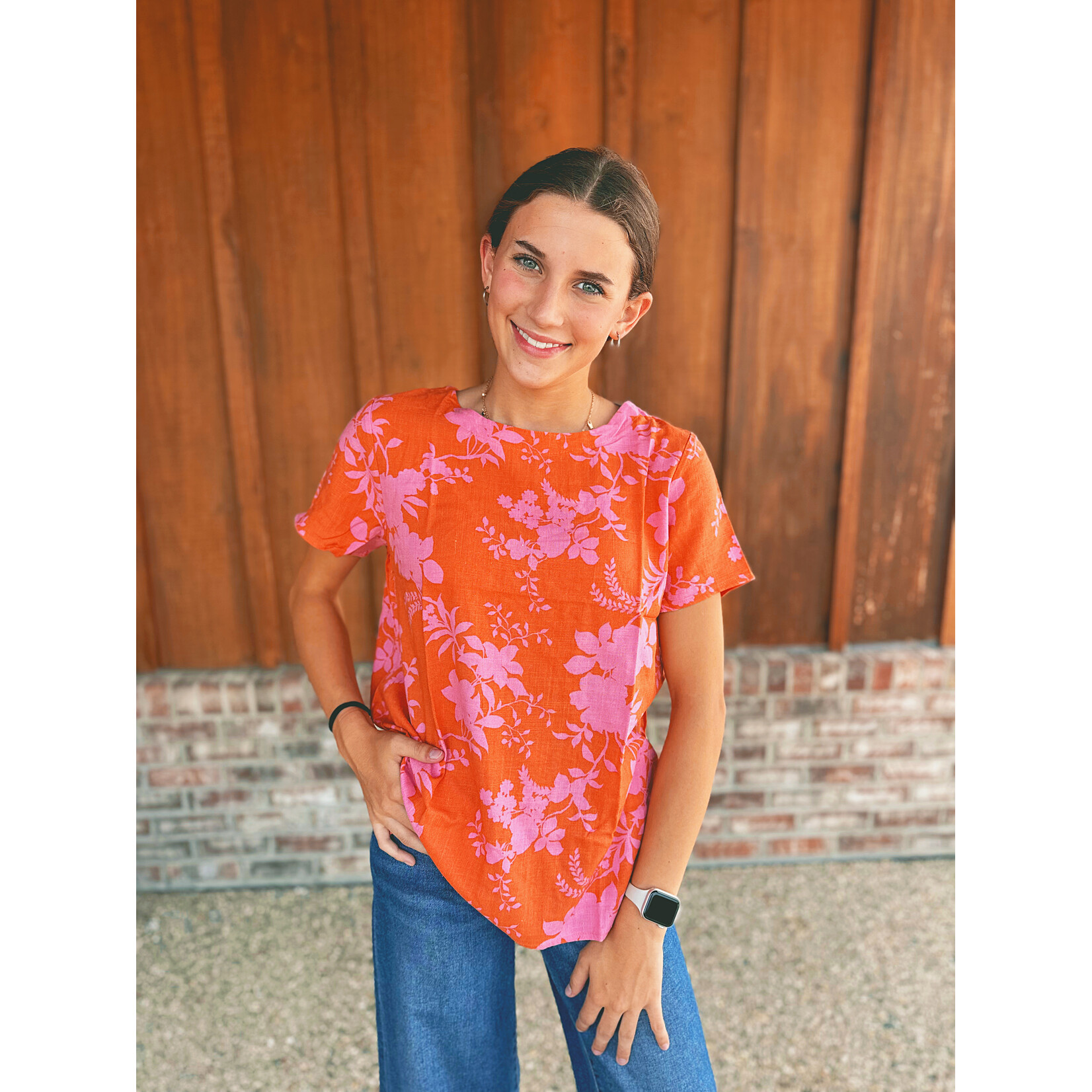 Sew in Love Sew in Love Boxy Top Gauze Floral Print Orange Fuschia