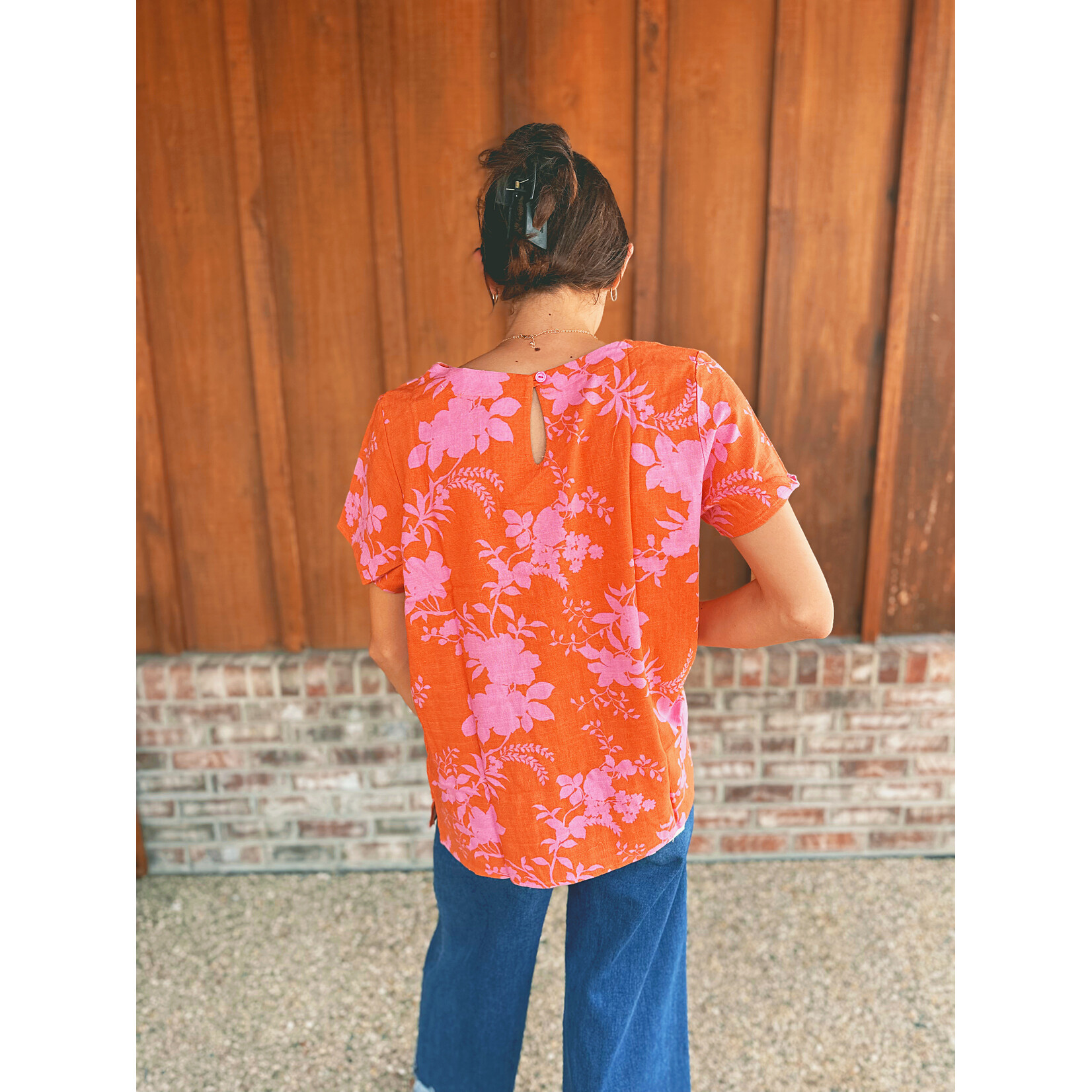 Sew in Love Sew in Love Boxy Top Gauze Floral Print Orange Fuschia