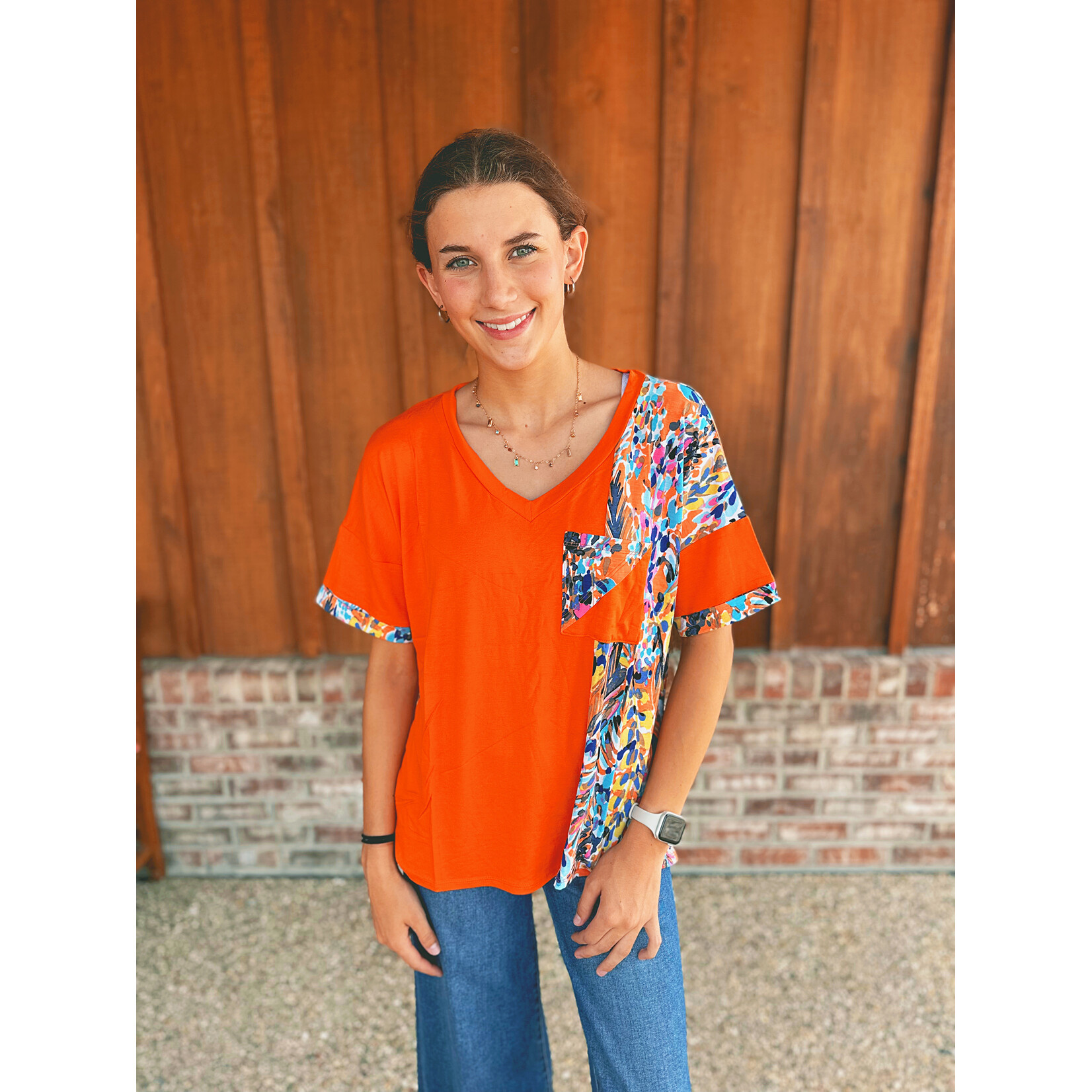 Sew in Love Sew in Love Short Sleeve Top Orange Multi