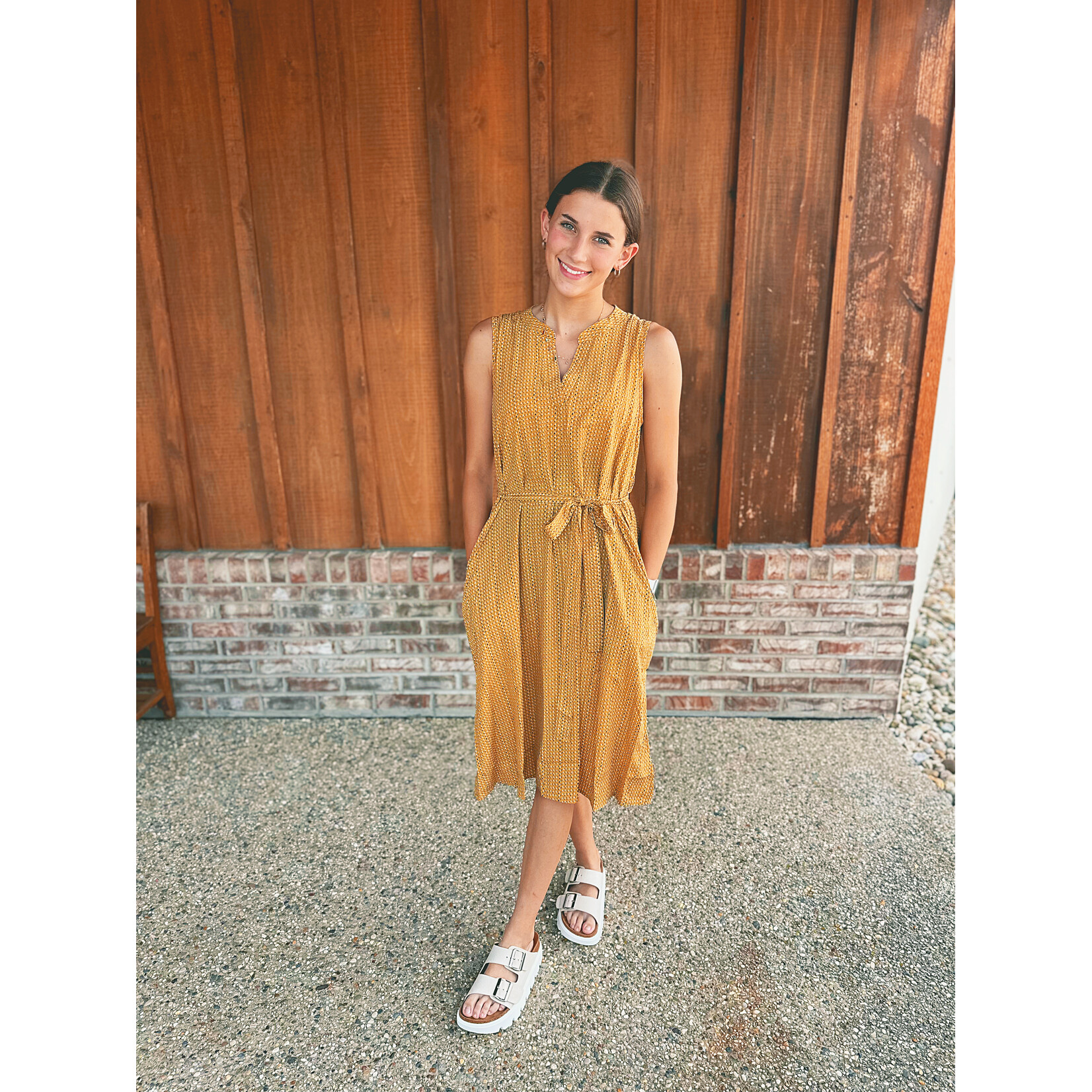 Sew in Love Sew in Love Sleeveless Print Dress Mustard Blue