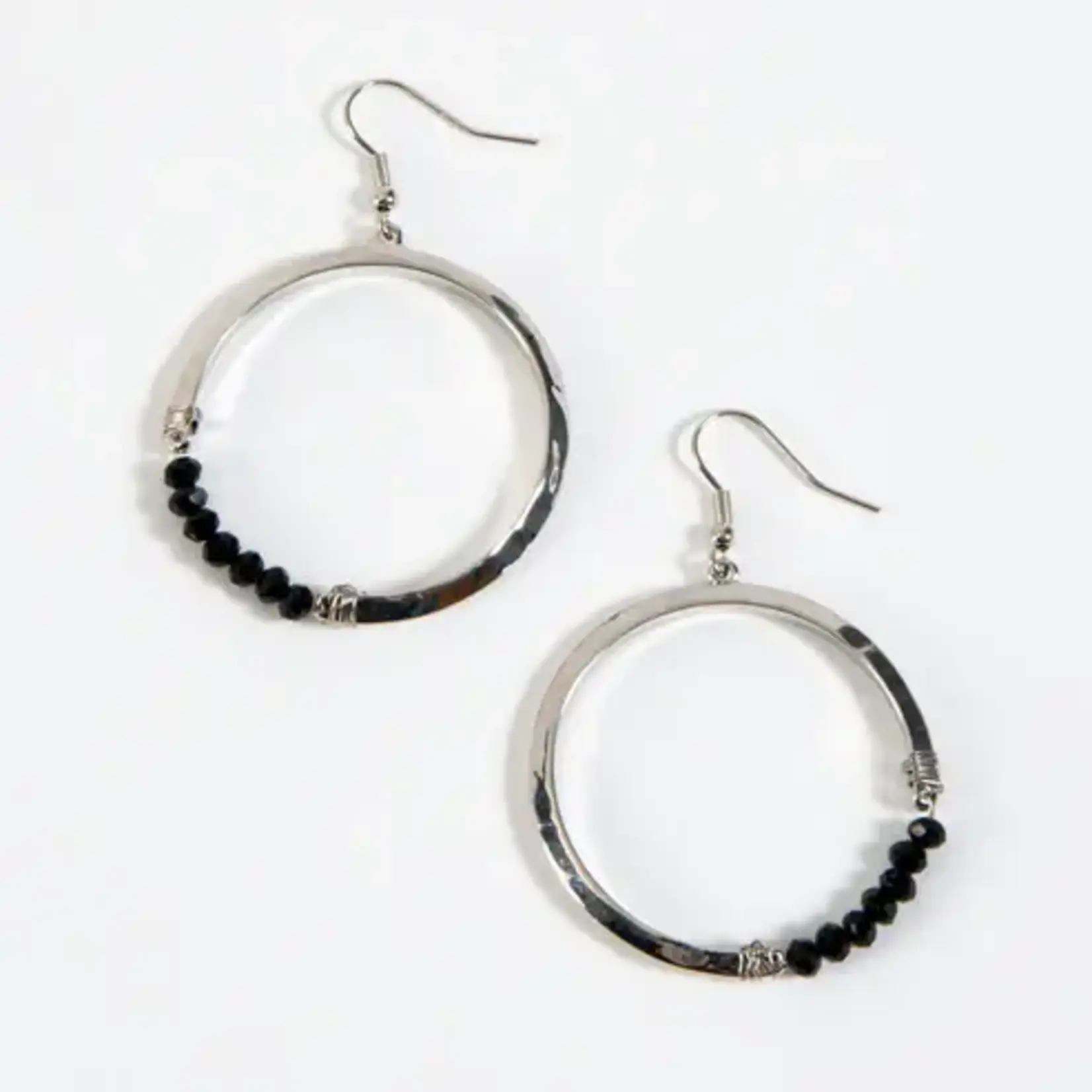 Howards Howard's Jet Beaded Hoop Earrings Silver