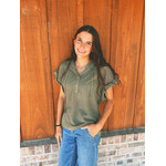 Elsie & Zoey Elsie & Zoey Carlie Waffle Knit Short Sleeve Hoodie Sage