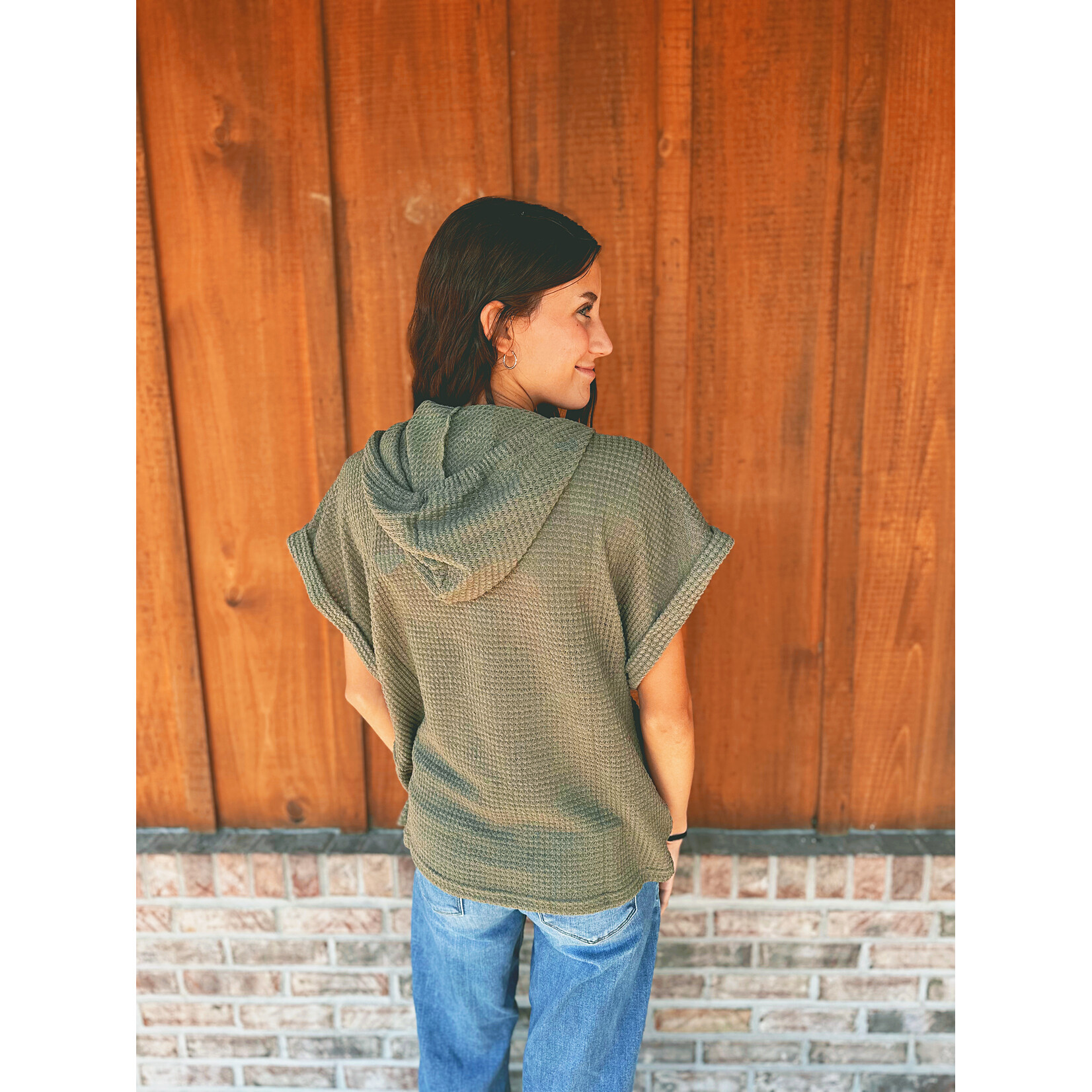 Elsie & Zoey Elsie & Zoey Carlie Waffle Knit Short Sleeve Hoodie Sage