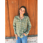 Sew in Love Sew In Love V-Neck Plaid Long Sleeve Top Olive