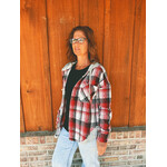New In Very J Oversized Flannel Hooded Button Down Jacket Red