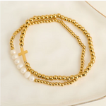 Howards Howard's Narelle Waterproof Pearl and Cross Stretch Bracelet Set Gold