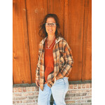 New In Very J Oversized Flannel Hooded Button Down Jacket Caramel