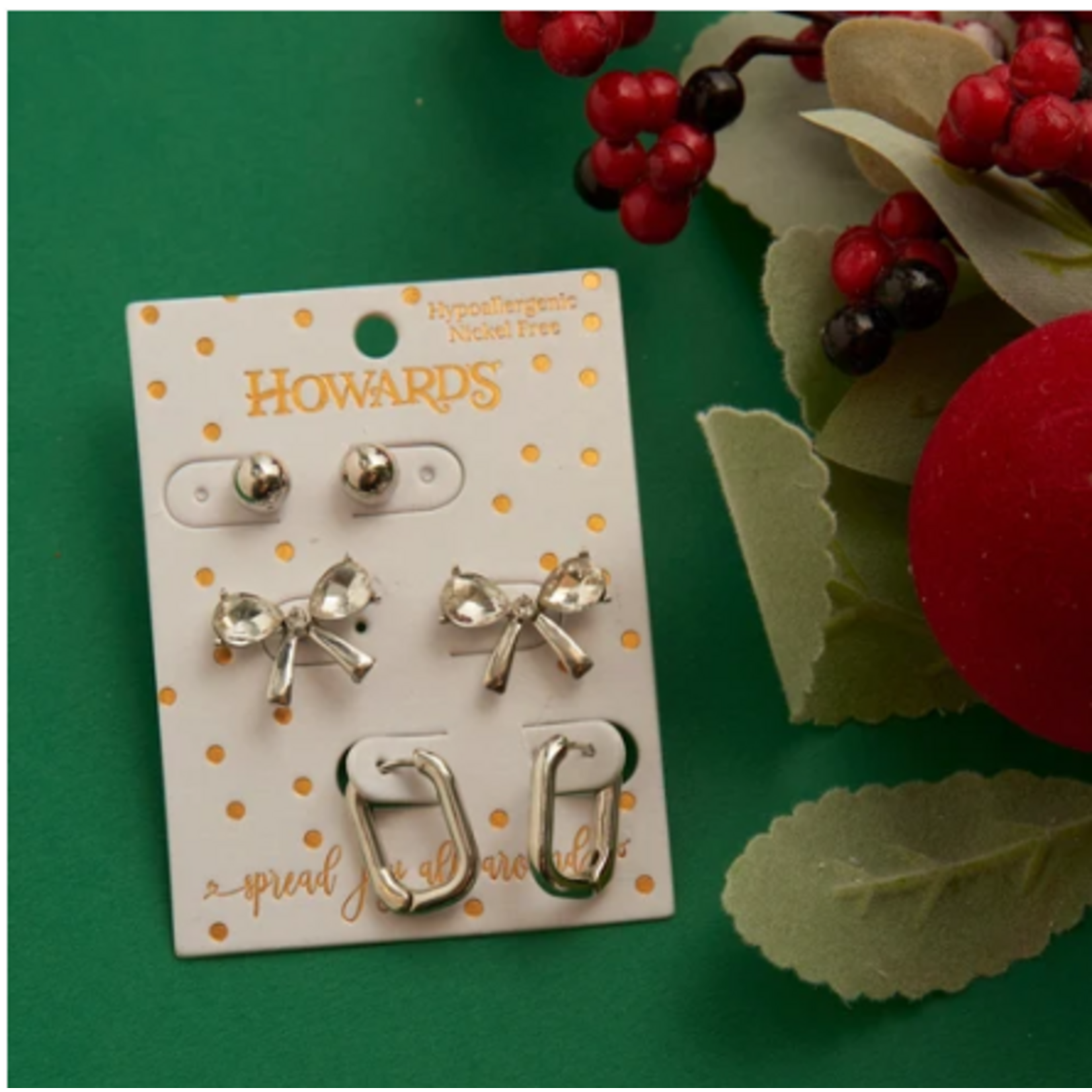 Howards Howard's Holiday Silver Rhinestone Bow Earring Trio