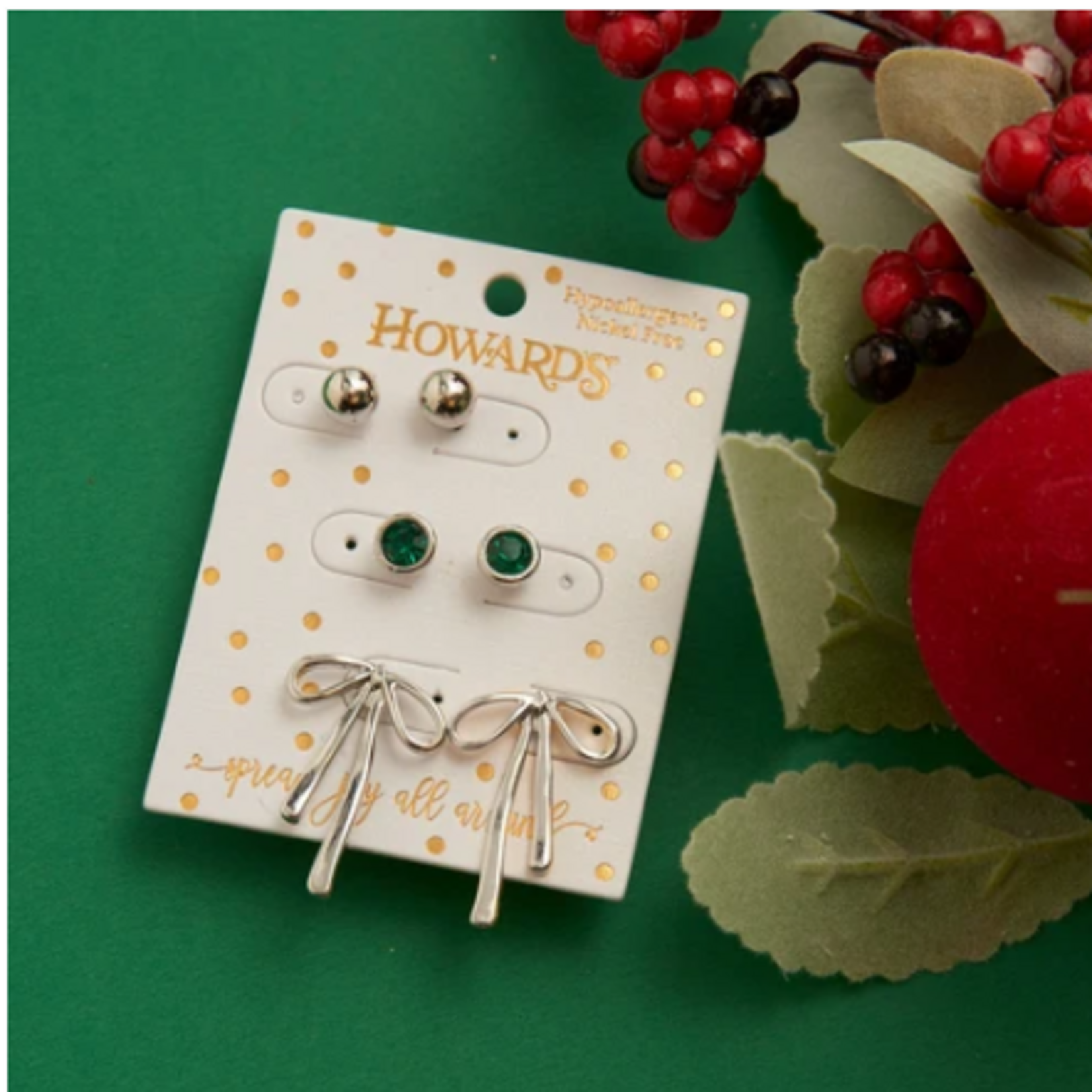 Howards Howard's Holiday Silver Bow Earring Trio