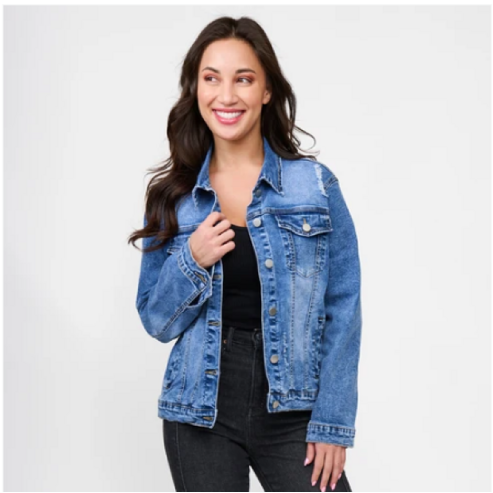 Elsie & Zoey Howard's Elsie and Zoey Sadi Distressed Button Up Denim Jacket