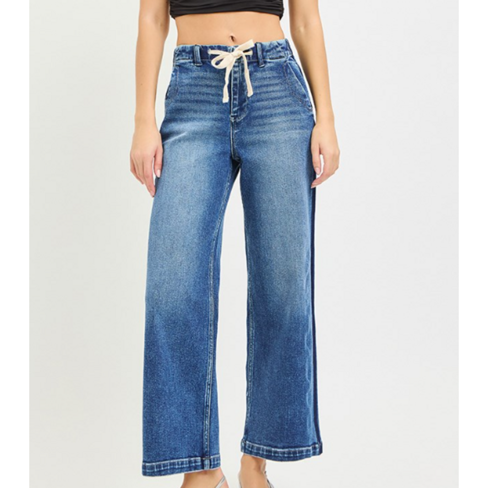Risen Risen 21718 High Rise Crop Wide Jeans Medium Wash