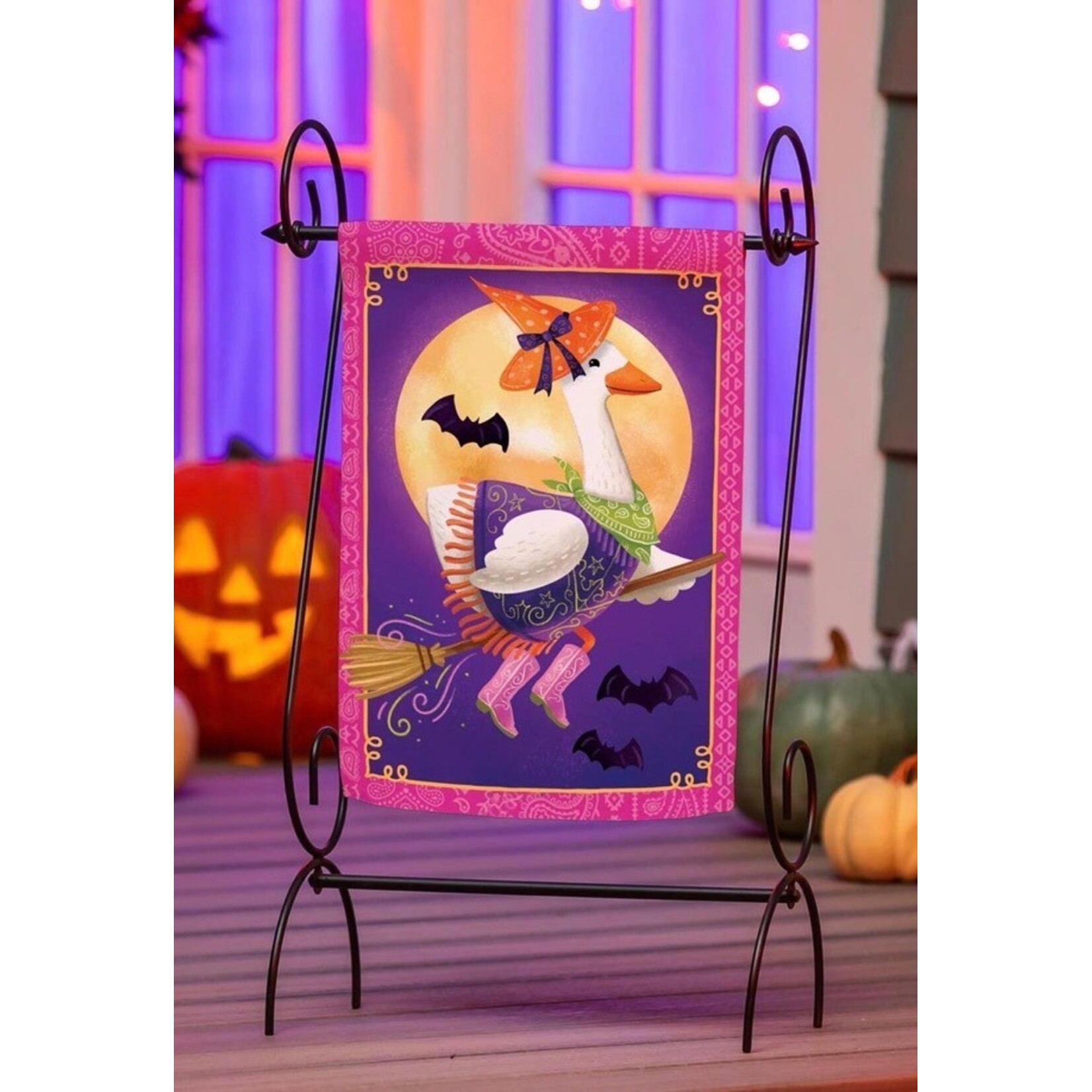 Evergreen Witchy Goose Garden Flag