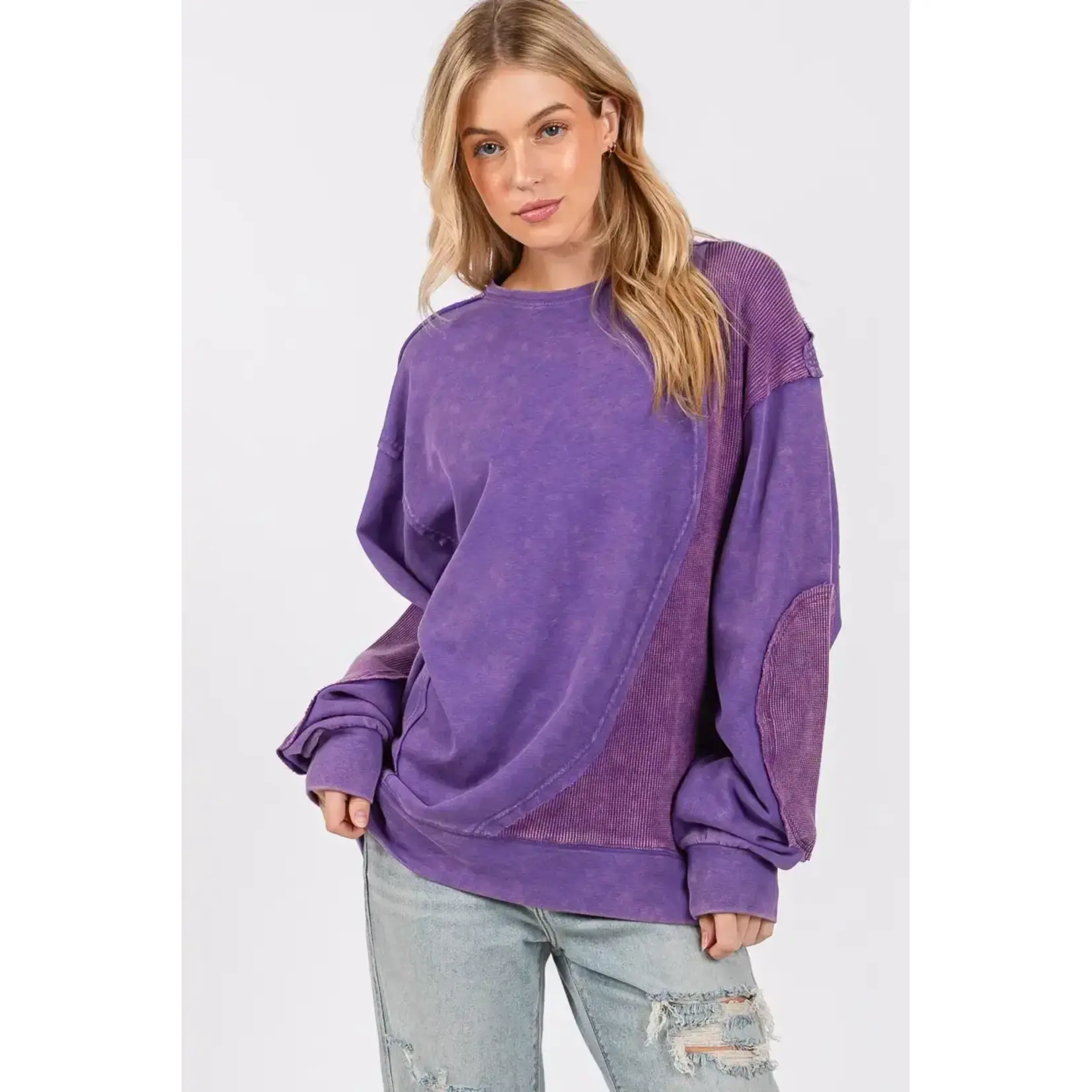 Sewn and Seen Sewn and Seen Mineral Wash French Terry Vintage Patch Top Purple