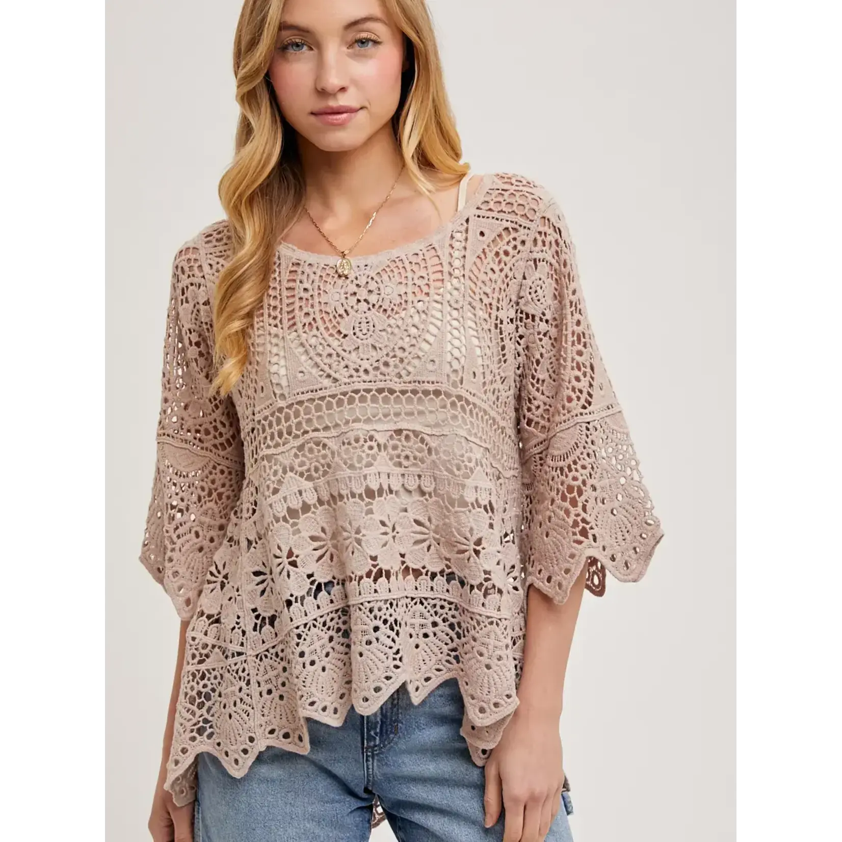 Bluivy Bluivy Sheer Crochet High-Low Top Latte