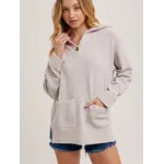 Bluivy Bluivy One Button Front Flap Collar Ribbed Knit Sweater Pullover Dove