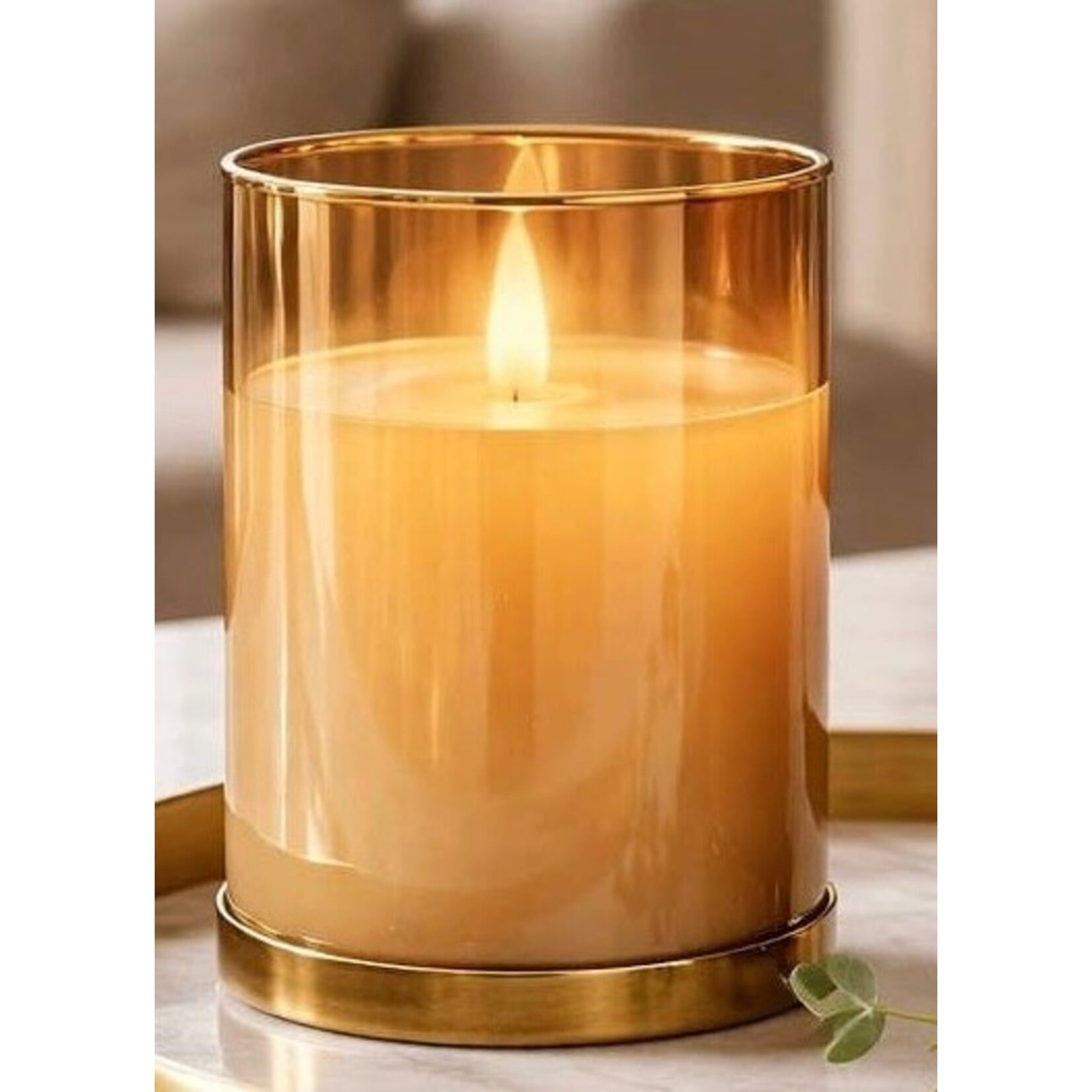 Wholesale Home Decor Amber Glass Battery Candle 3x4