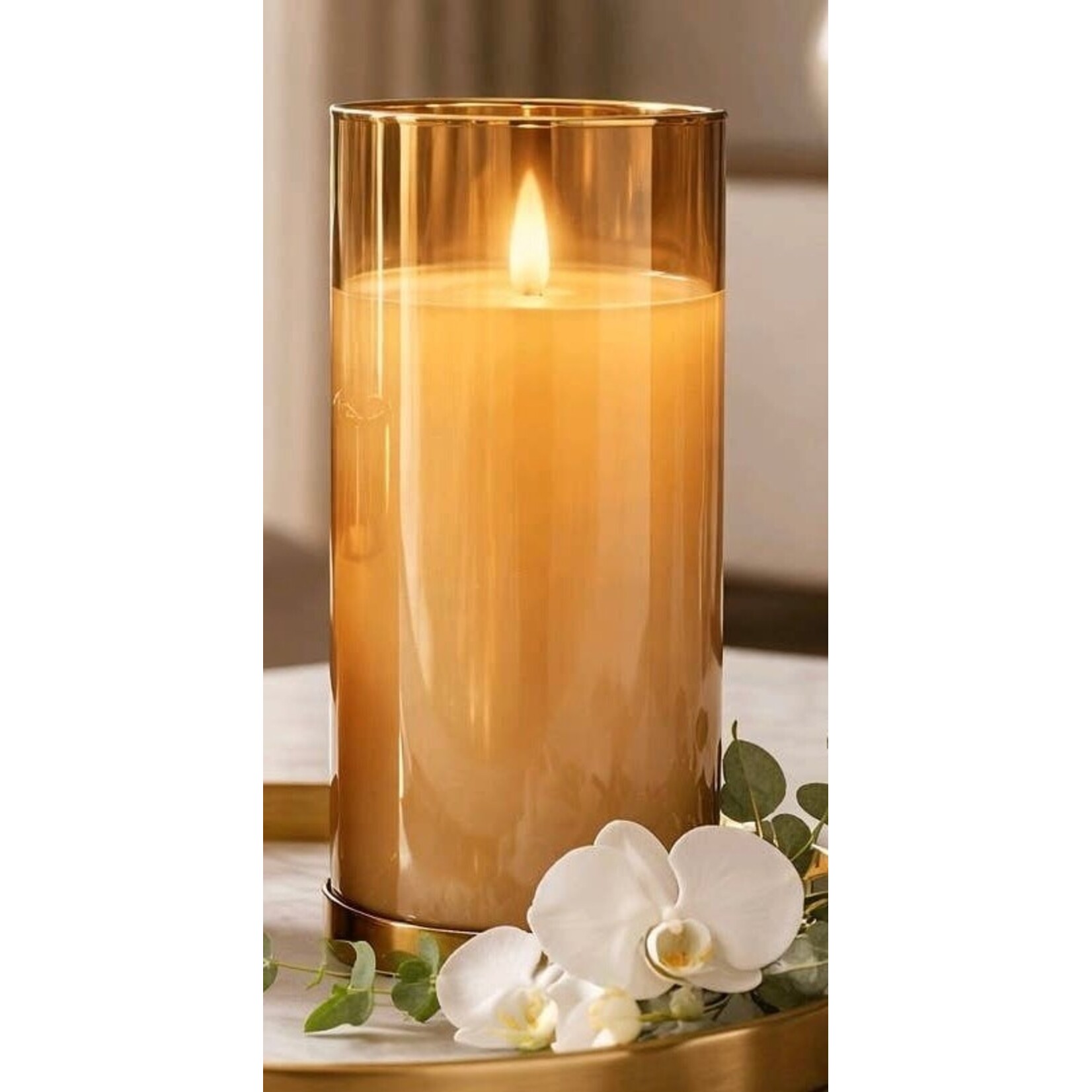 Wholesale Home Decor Amber Glass Battery Candle 3x6