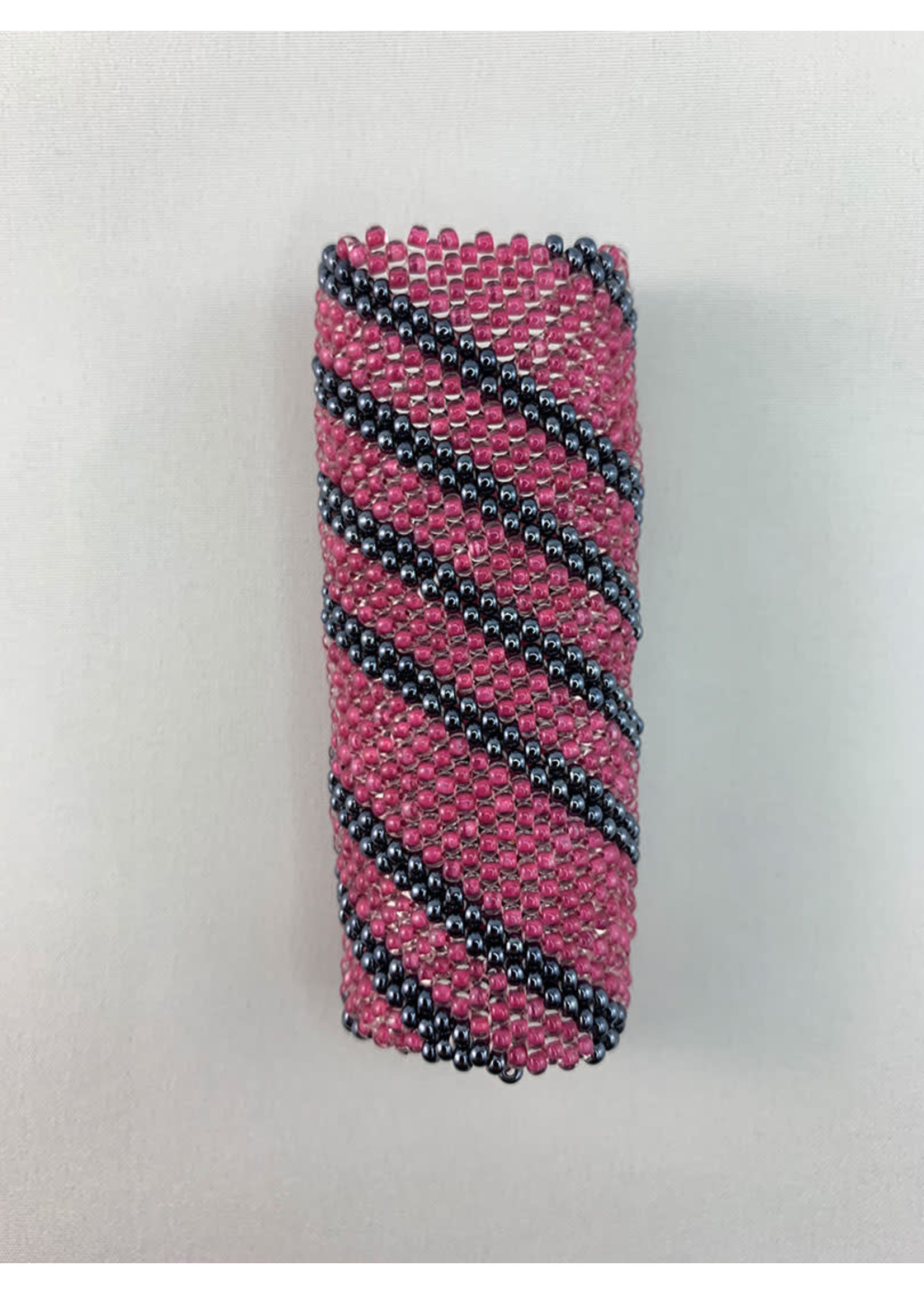 Circle of Eagles Beaded Lighter Case - Gunmetal and Clear Lined Pink (SOLD)