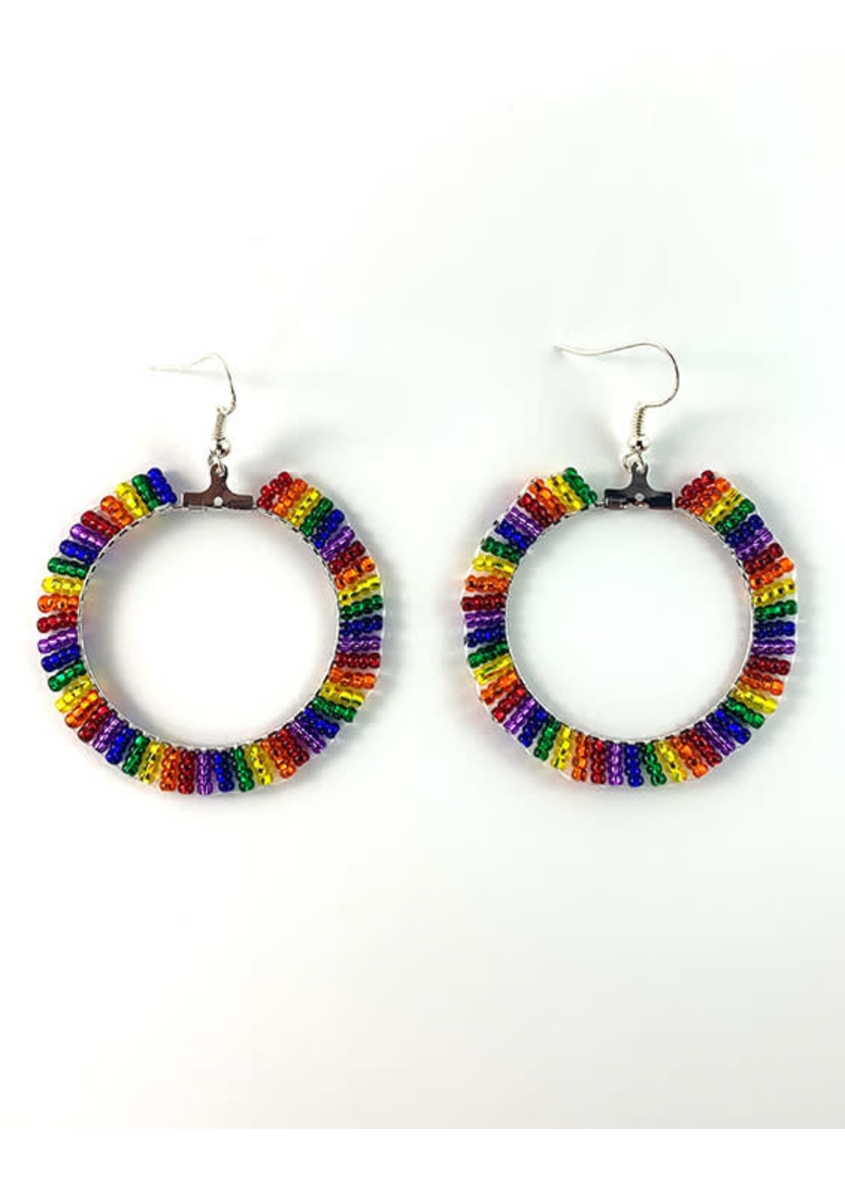 Beaded Earrings Hoops Silver Lined Rainbow (SOLD)