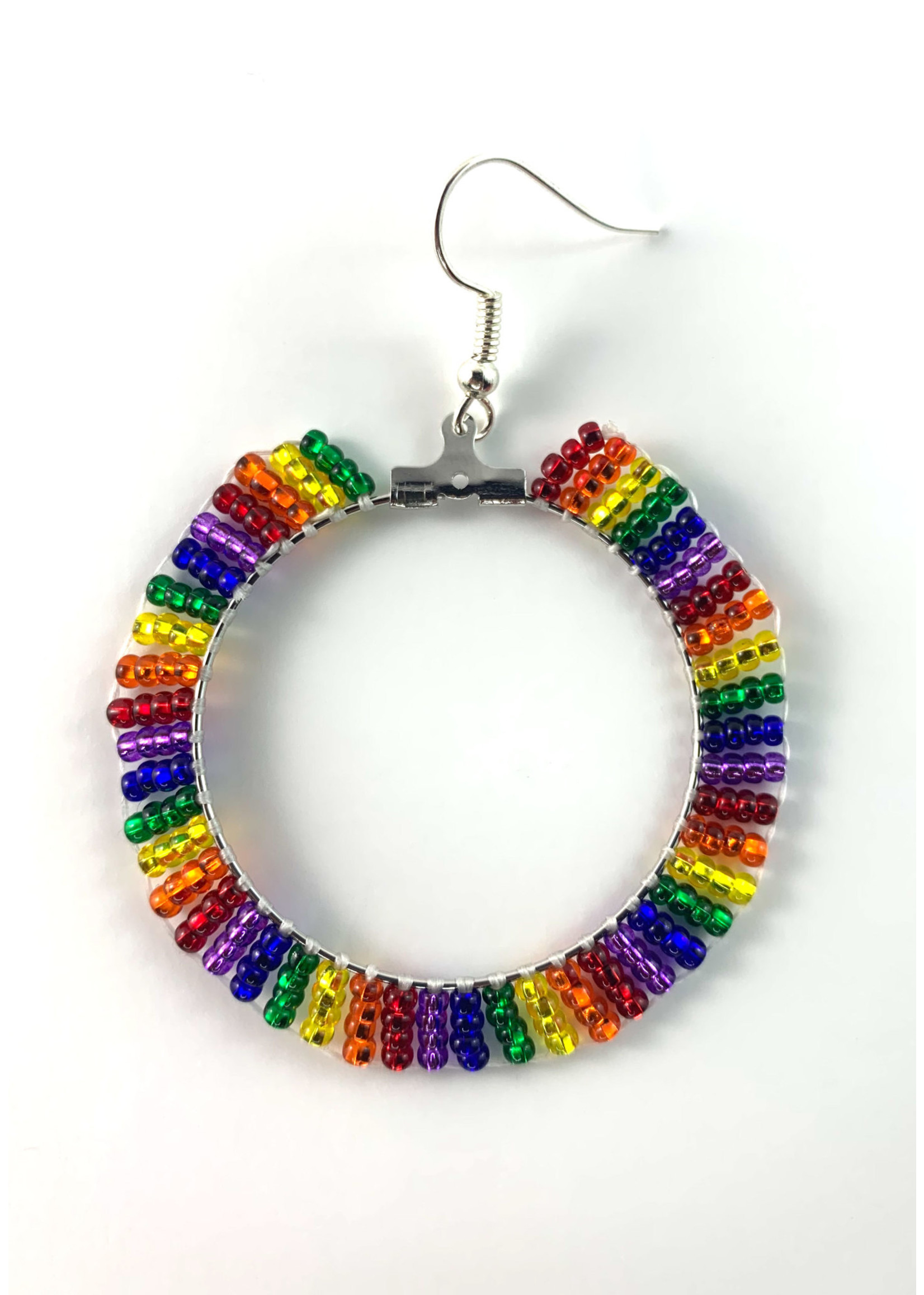 Beaded Earrings Hoops Silver Lined Rainbow (SOLD)