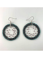 Circle of Eagles Beaded Earrings Dream Catcher Hoops Silver Lined Purple and Turquoise (SOLD)