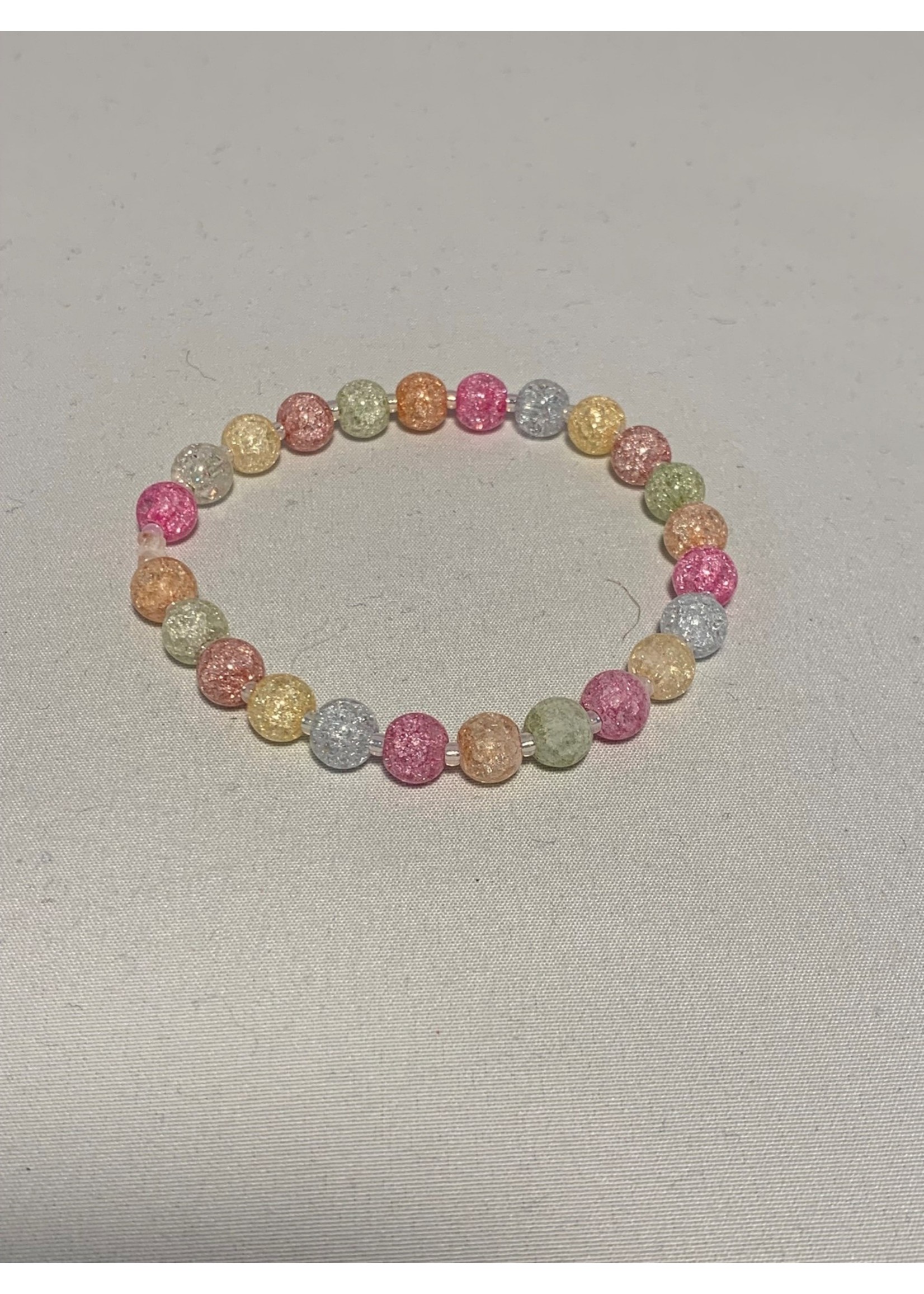 Stretch Bracelet Multicolor with Gold Lines Pearl Beads