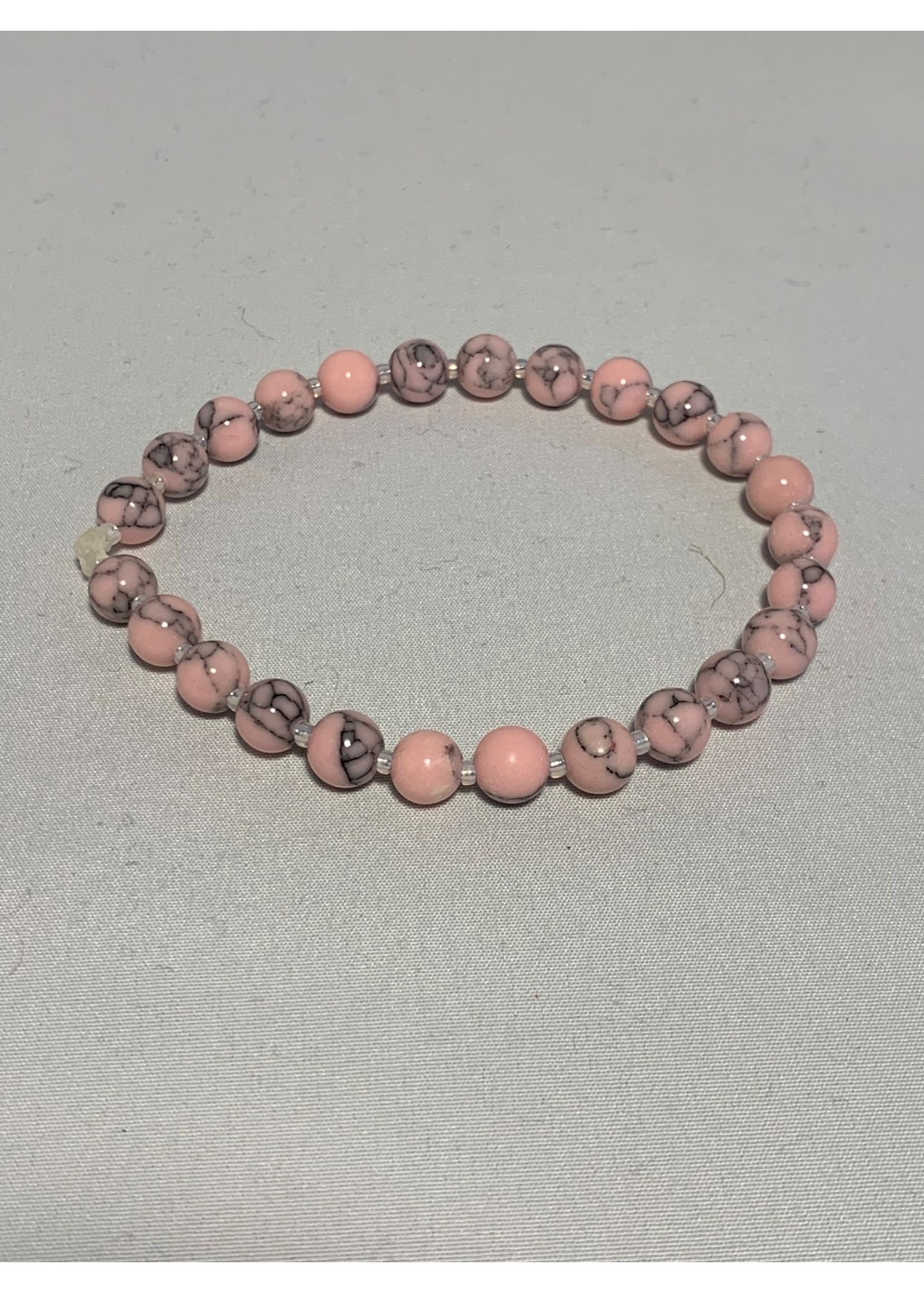 Stretch Bracelet Pink Howlite with Gold Lined Pearl Beads