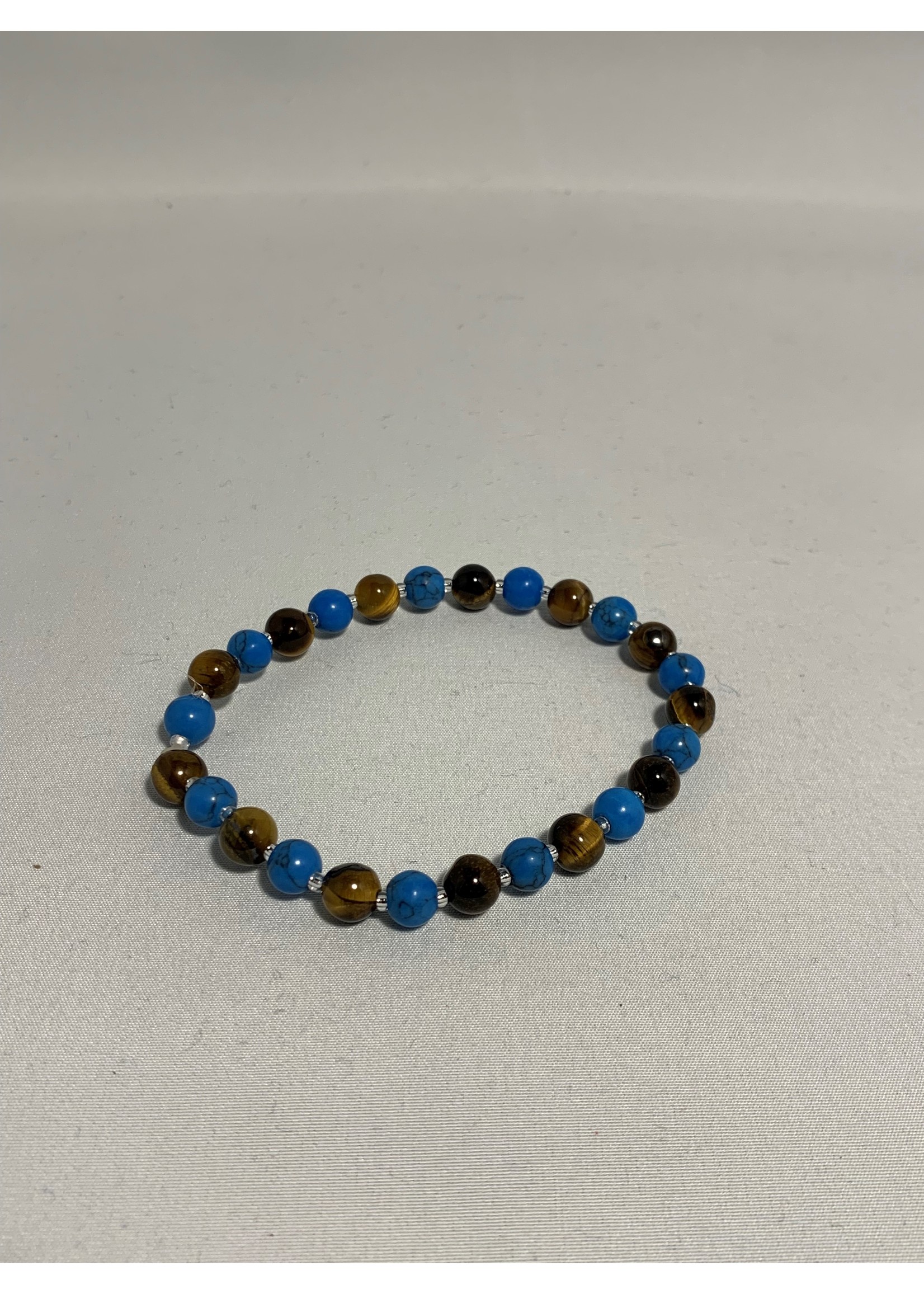 Stretch Bracelet Tigers Eye & Blue Sea Bamboo Coral (SOLD)