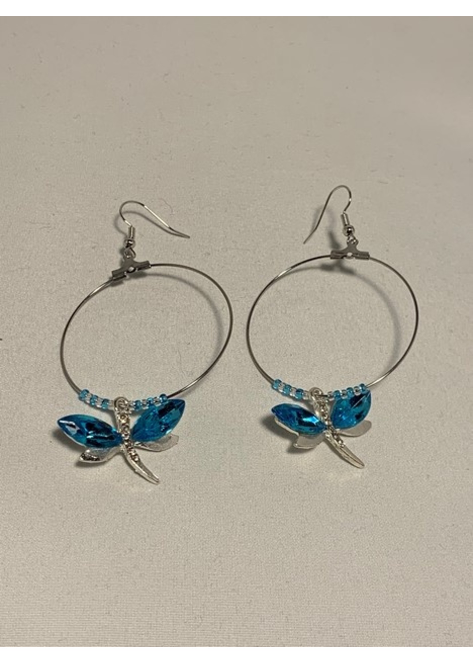 Large Hoop Earrings Light Blue Dragonfly (SOLD)