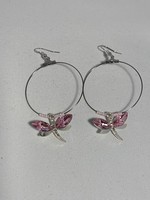 Large Hoop Earrings Light Pink Dragonfly