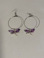 Large Hoop Earrings Light Purple Dragonfly