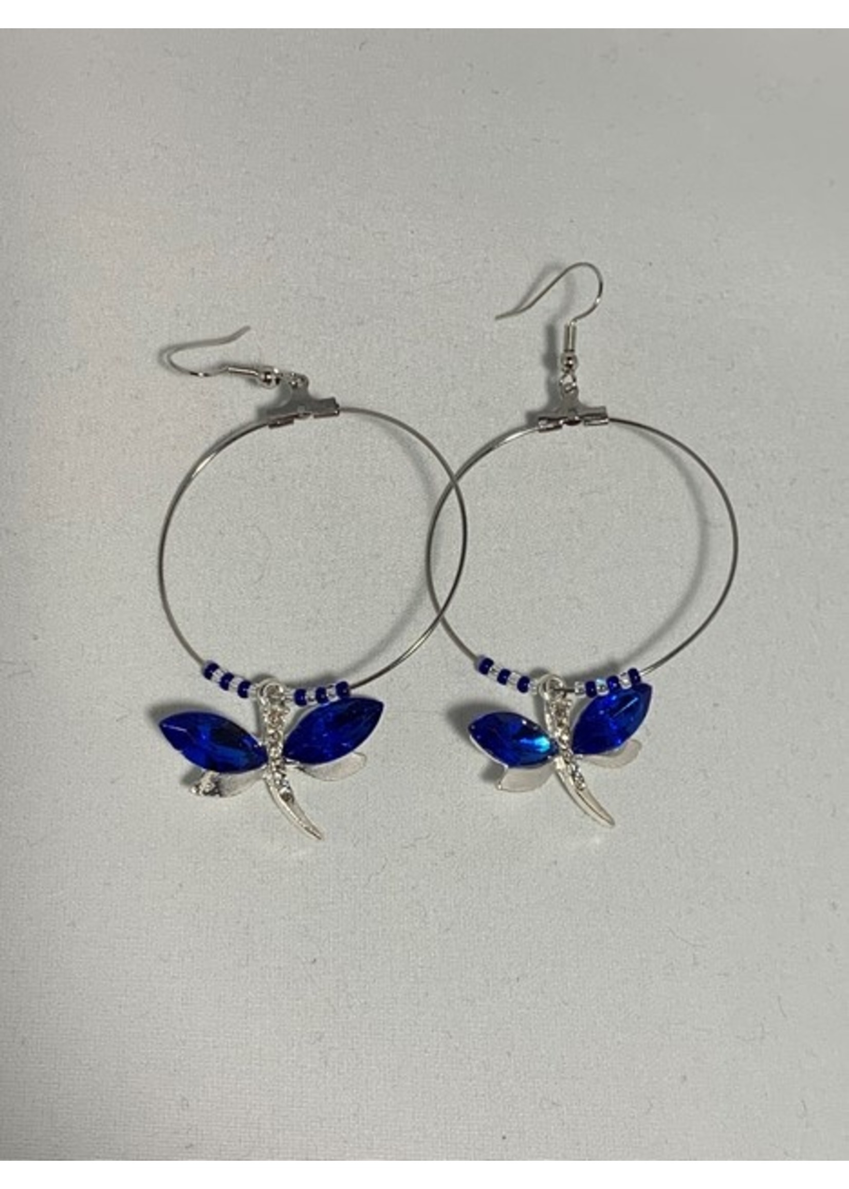 Large Hoop Earrings Royal Blue Dragonfly