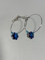 Silver Hoops with Blue & Purple Crystal Snowflake, Silver Lined Blue Beads