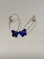 Silver Hoops with Blue & Purple Crystal Butterflies, Purple Beads (SOLD)