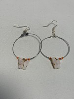 Silver Hoops with White Butterflies